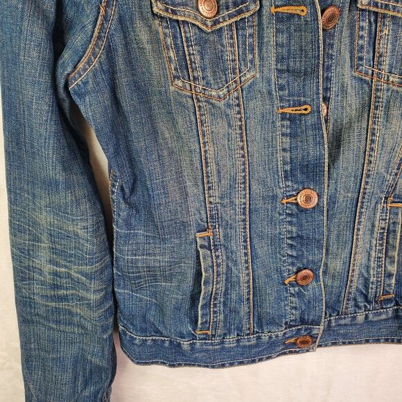 American Eagle Blue Jean Distressed Jacket Denim Trucker Women's Sz Small - Picture 6 of 10